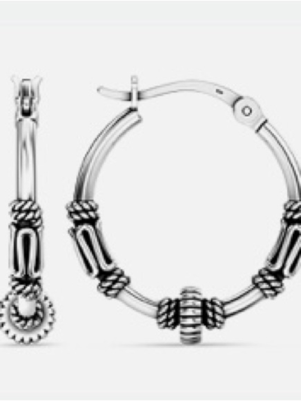 Sterling Silver (925)Hoop Earrings with Bali Beaded Accent 🖤